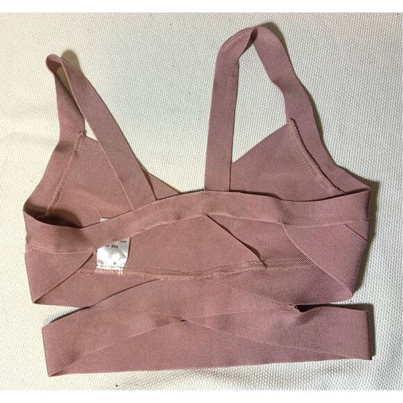 Women's BCBGMAXAZRIA Deep V-Neck Cut Out Bandage Bralette Crop Top Pink Size XS - Picture 3 of 9